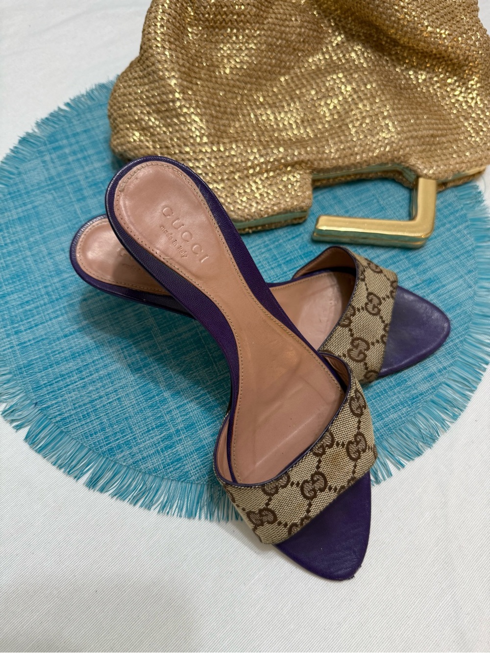 GUCCI Purple Crocodile Leather Heels Women’s Vintage Made in Italy Size5.5B